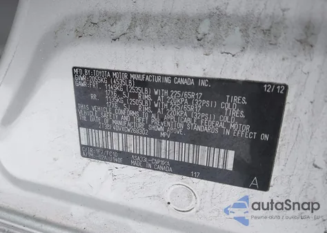 2012 Toyota Rav4 z USA, uszkodzony, nr VIN 2T3BF4DVXCW268302